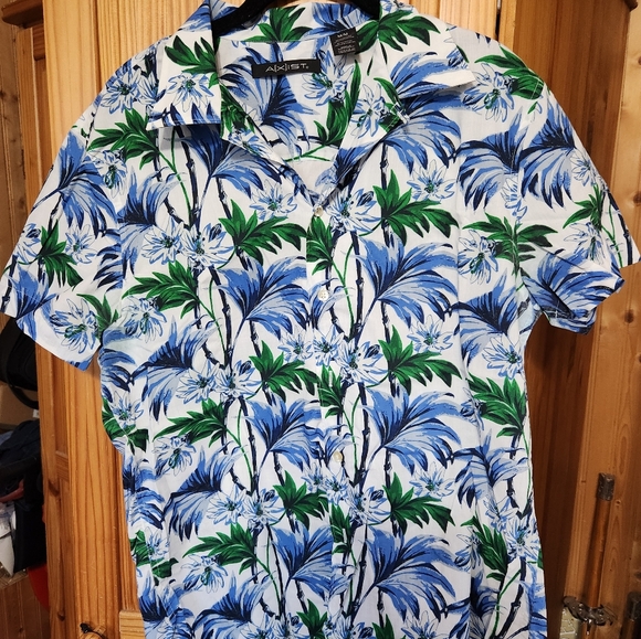 Axist Blue and Green Tropical Men's Shirt - Picture 3 of 7